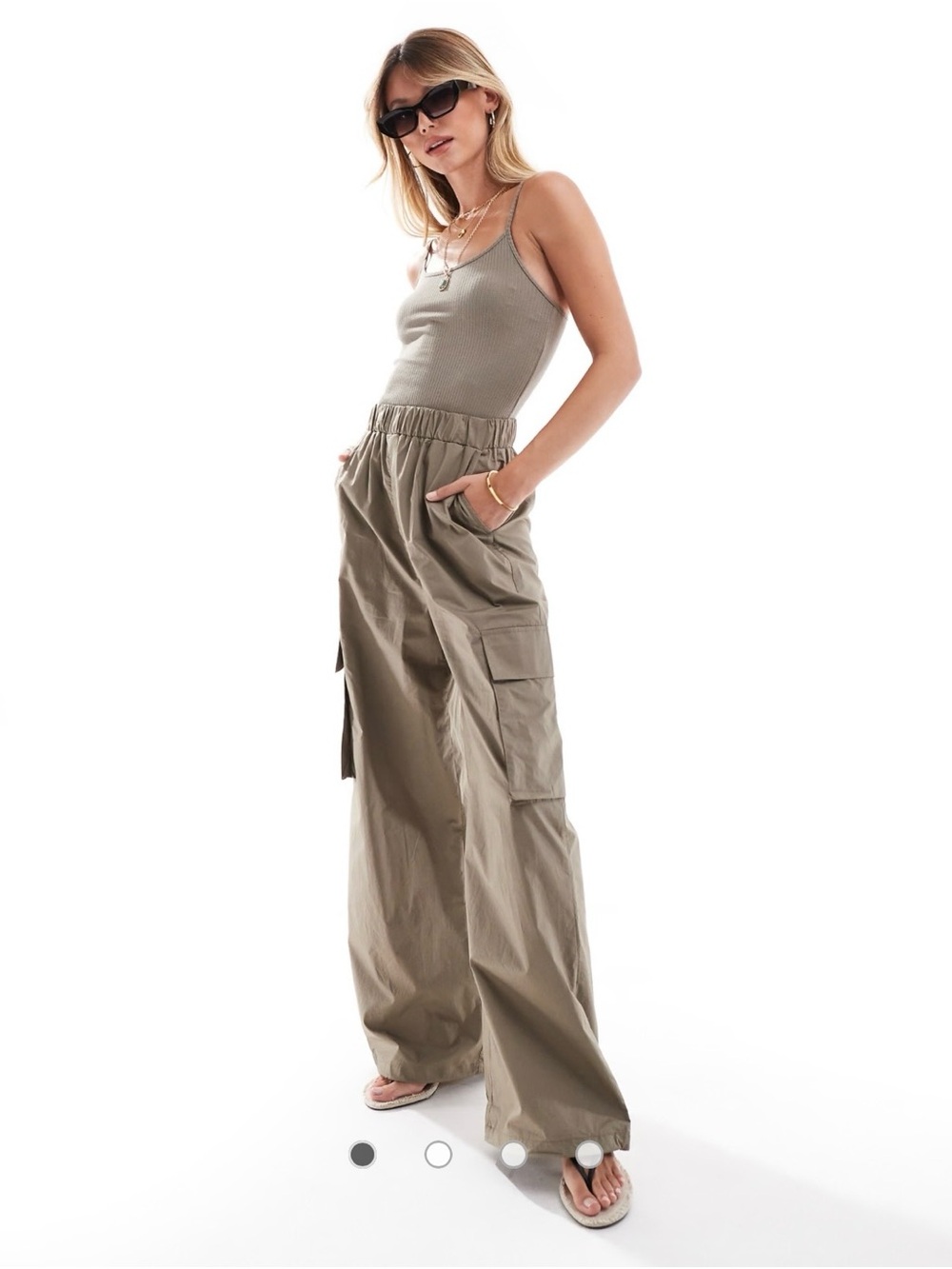 MANGO Relaxed Cargo Wide-Leg Pants in Olive